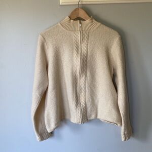 Karen Scott wool full zip cream neutral sweater